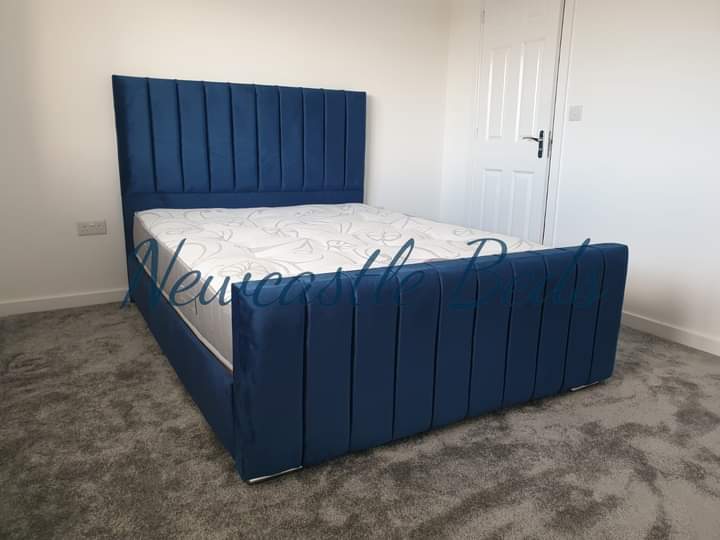 Panel line headboard with slatted base and optional storage