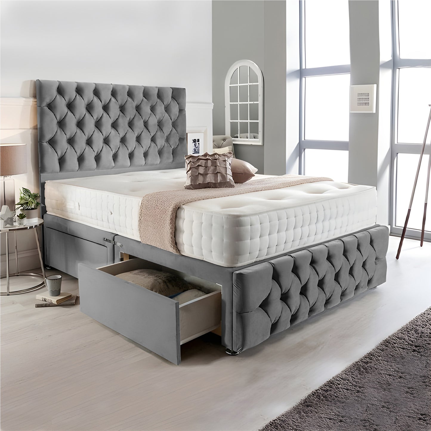 Chesterfield Matching Headboard & Footboard Divan Set - Choice of Mattress & Optional Storage