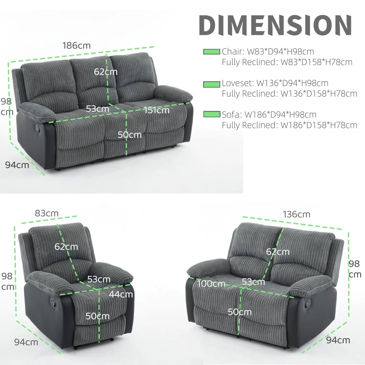 Reclining Sofa Sectional Recliner Plush Corduroy Couches Set Sofa (3+2)