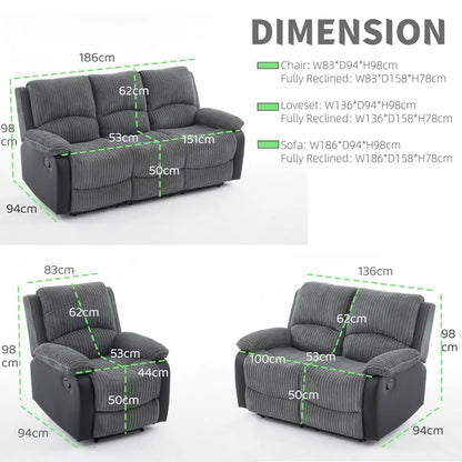 Reclining Sofa Sectional Recliner Plush Corduroy Couches Set Sofa (3+2)