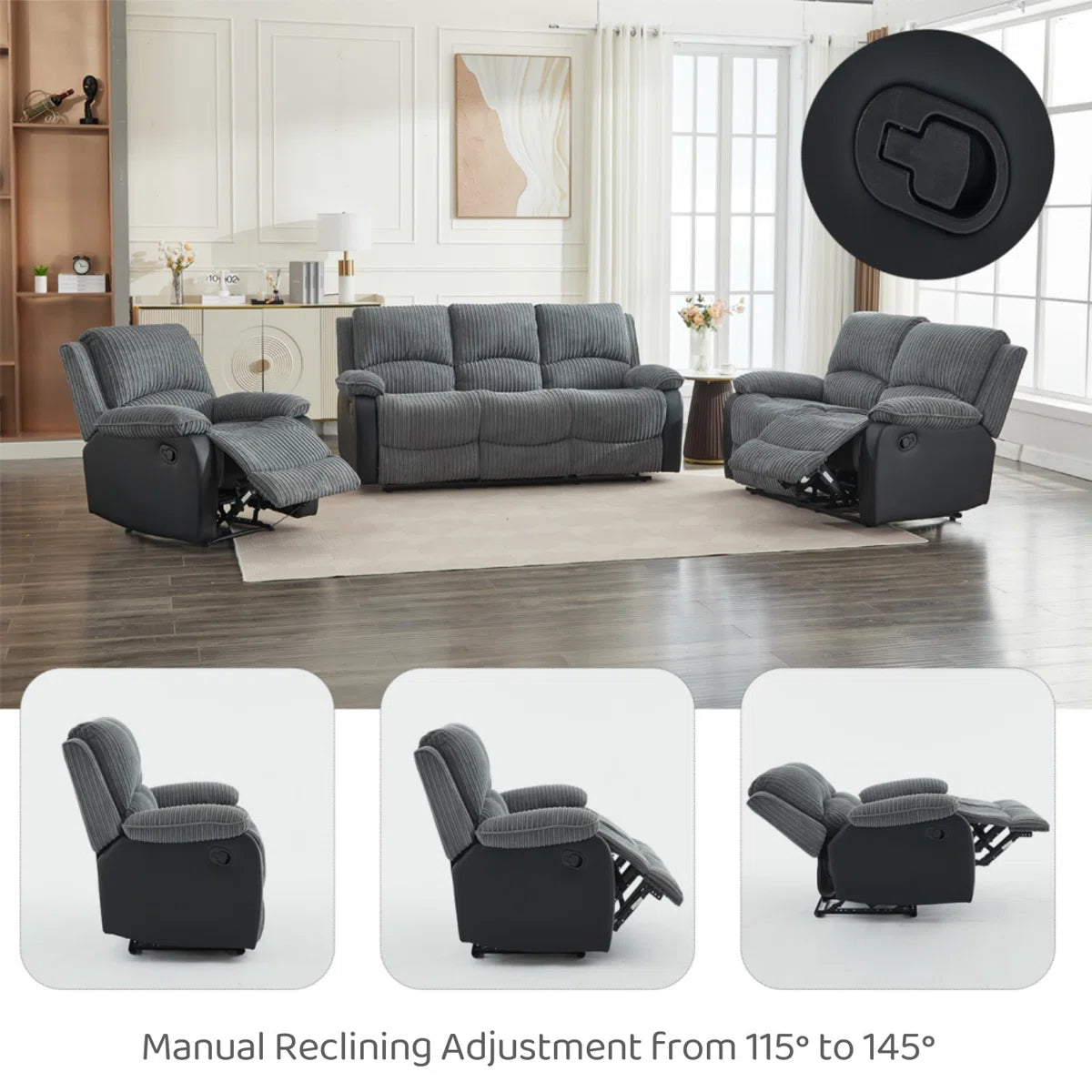 Reclining Sofa Sectional Recliner Plush Corduroy Couches Set Sofa (3+2)