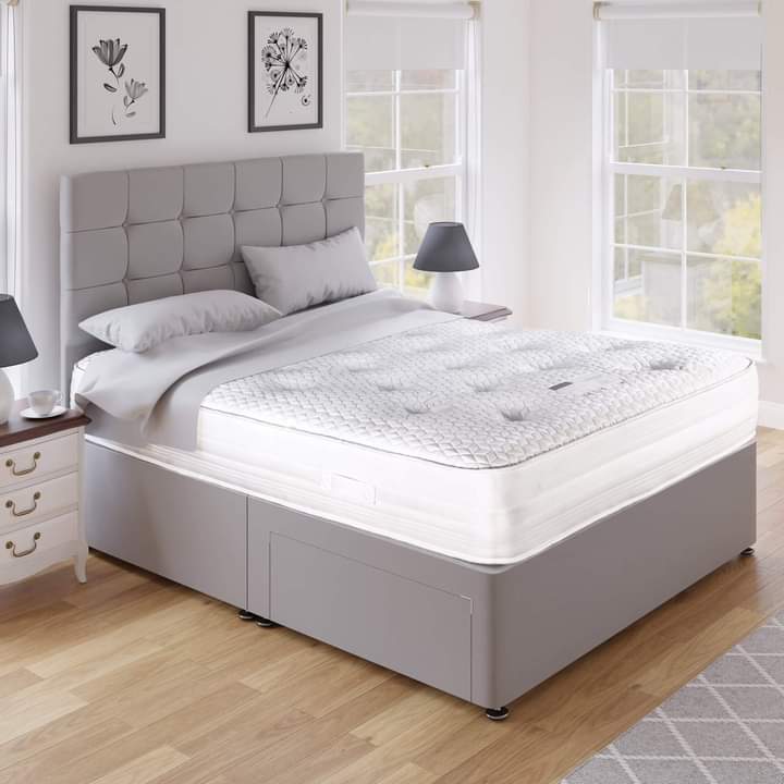 Cubic headboard Divan Bed with optional mattress and Drawer storage