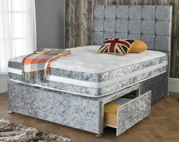 Cubic headboard Divan Bed with optional mattress and Drawer storage