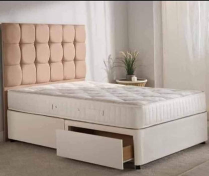 Cubic headboard Divan Bed with optional mattress and Drawer storage