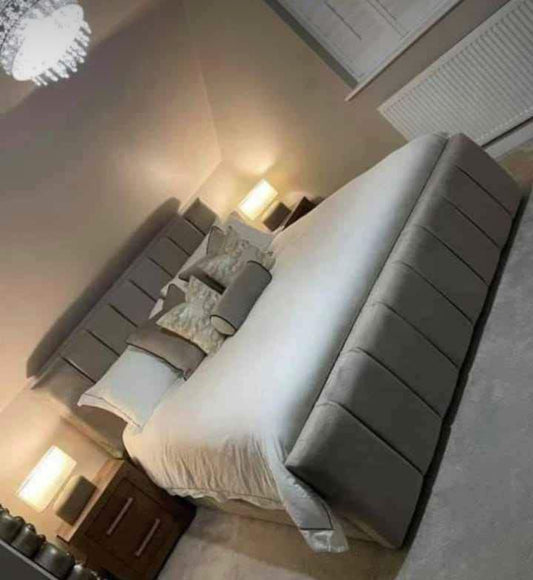 Panel line headboard with slatted base and optional storage