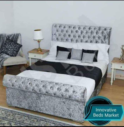 Sleigh Chesterfield bed with optional storage