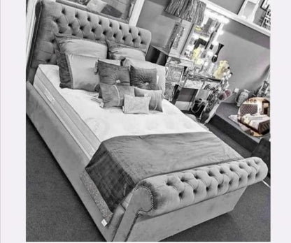 Sleigh Chesterfield bed with optional storage