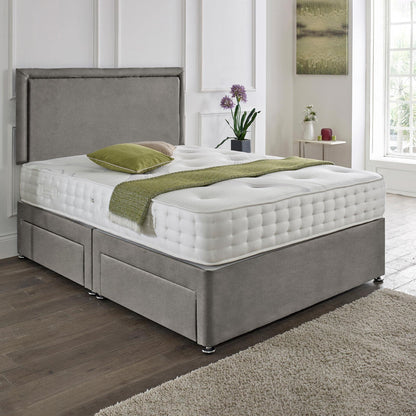 Divan Set Upholstered in Plush Material Matching Headboard & Choice of Mattress