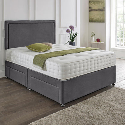 Divan Set Upholstered in Plush Material Matching Headboard & Choice of Mattress