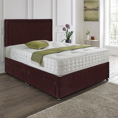 Divan Set Upholstered in Plush Material Matching Headboard & Choice of Mattress