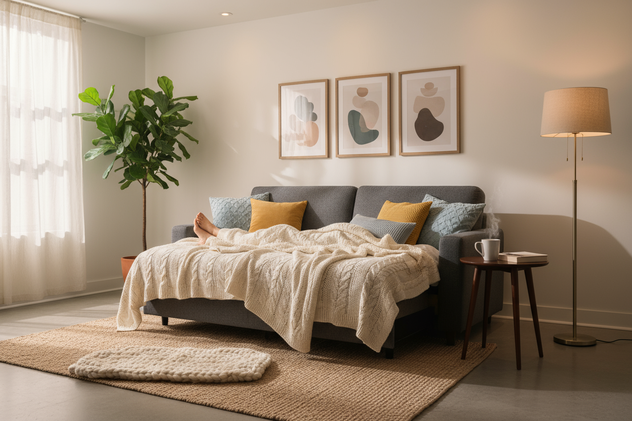lifestyle in bedroom with sofabed