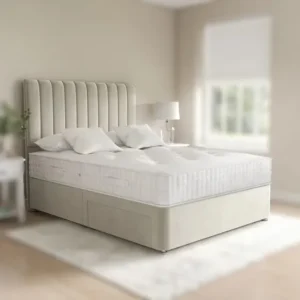 Divan Bed with Panel Line Headboard – Includes Mattress & Storage
